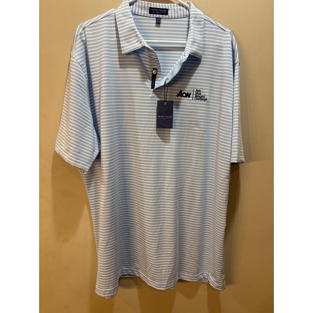 Peter Millar Crown Crafted Tour Fit Polo XXL Blue Stripe PGA Aon Risk Reward